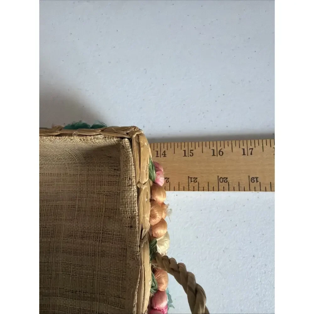 Vintage Casserole Dish Carrier Baskets Raffia With Flowers Set Of 3 Nesting